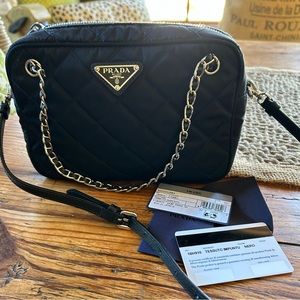 PRADA Tessuto Quilted Black Crossbody Chain Handles